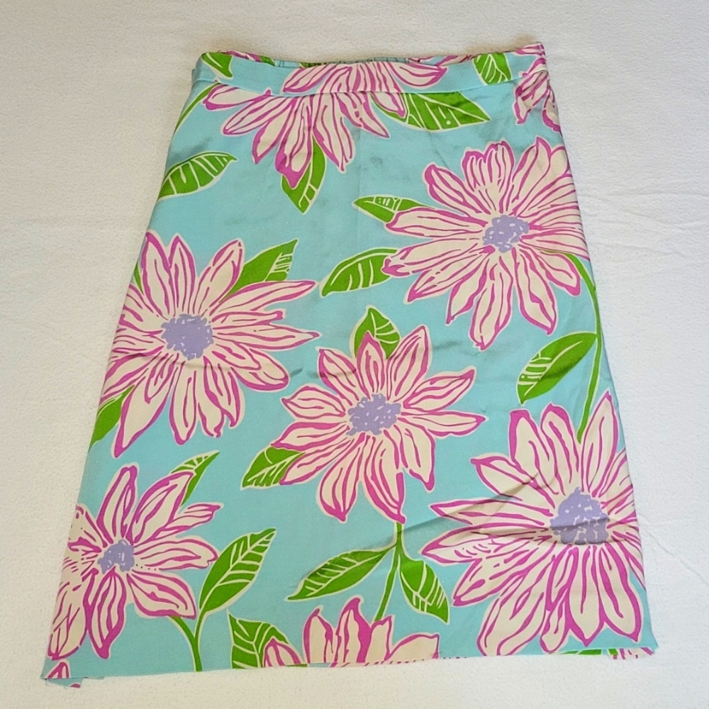 Womens Lilly Pulitzer Double Side Slit Silk Skirt